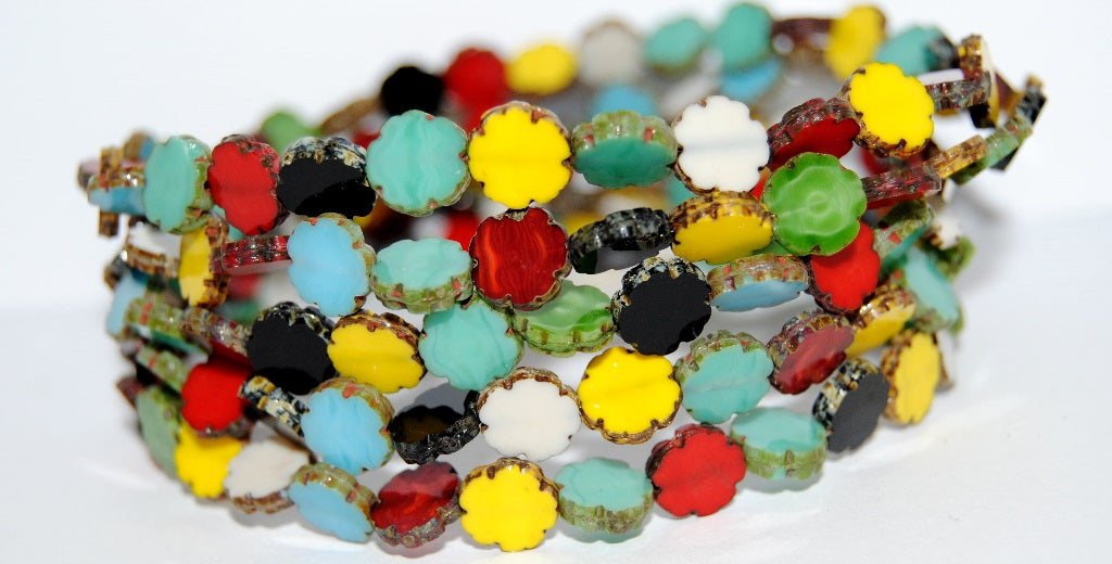 Table Cut Round Beads Hawaii Flowers, Mixed Colors 2 (Mix 2), Glass, Czech Republic