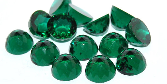 Cabochons Round Faceted Flat Back, (Emerald), Glass, Czech Republic