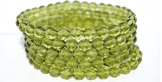 Fire Polished Round Faceted Beads, Transparent Green (50210), Glass, Czech Republic