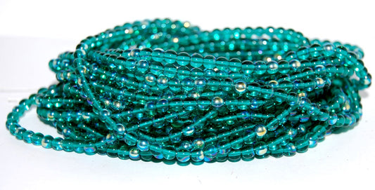 Round Pressed Glass Beads Druck, Transparent Green Emerald Ab (50710 Ab), Glass, Czech Republic