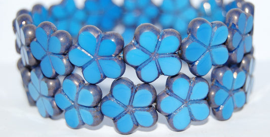 Table Cut Flower Beads, Blue Bronze (62010 14415), Glass, Czech Republic