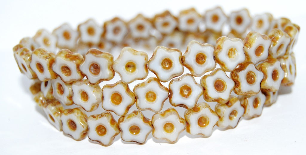 Table Cut Flower Beads With Dot, 46006 Travertin (46006 86800), Glass, Czech Republic