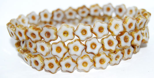 Table Cut Flower Beads With Dot, 46006 Travertin (46006 86800), Glass, Czech Republic