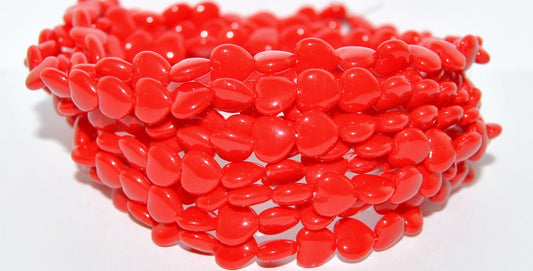 Heart Pressed Glass Beads, Red (93190), Glass, Czech Republic