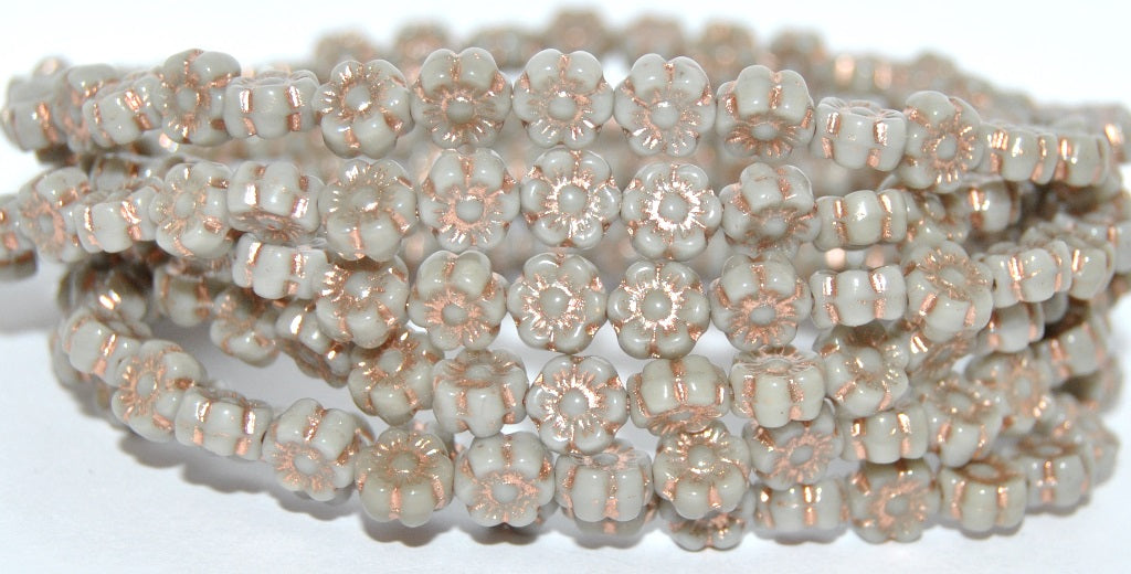 Hawaii Flower Pressed Glass Beads, Opaque Gray 54200 (43020 54200), Glass, Czech Republic