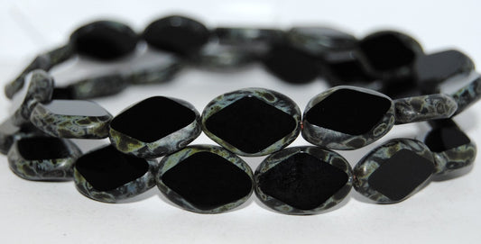 Table Cut Oval Beads With Rhomb, Black Travertin (23980 86800), Glass, Czech Republic