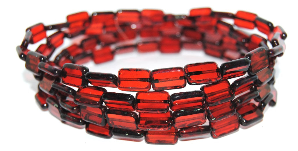 Table Cut Rectangle Beads, Ruby Red Travertin (90080 86800), Glass, Czech Republic