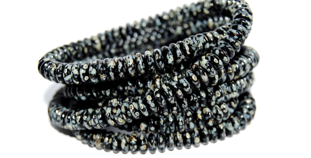 Flat Round Wheel Pressed Glass Beads, Black Stain Strong (23980 86805), Glass, Czech Republic