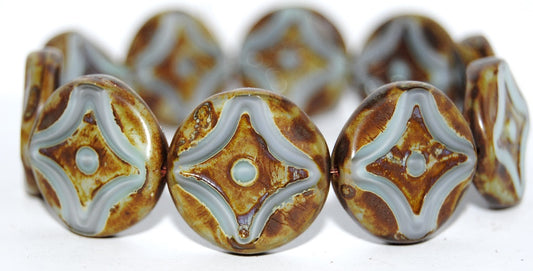 Table Cut Round Beads With Star, 47514 Travertin (47514 86800), Glass, Czech Republic