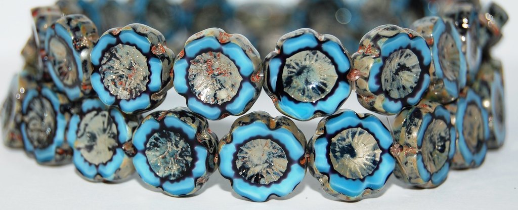 Table Cut Round Beads Hawaii Flowers, (67993 43400), Glass, Czech Republic