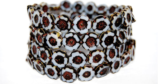 Table Cut Round Beads Hawaii Flowers, 17025 Travertin (17025 86800), Glass, Czech Republic