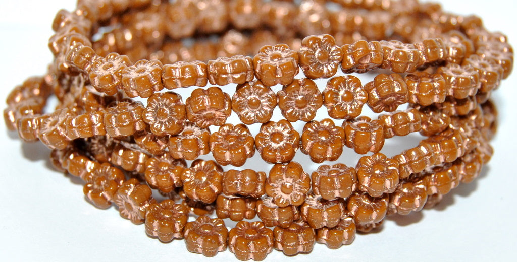 Hawaii Flower Pressed Glass Beads, Opaque Brown 54200 (13610 54200), Glass, Czech Republic