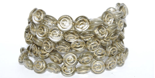 Round Flat Snail Pressed Glass Beads, Gray 54202 (40010 54202), Glass, Czech Republic