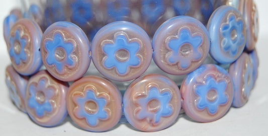 Table Cut Round Beads With Flower, (37724M), Glass, Czech Republic