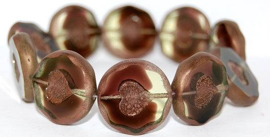 Table Cut Round Beads With Heart, 27801 Bronze (27801 14415), Glass, Czech Republic