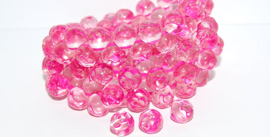 Round Pressed Glass Beads With Rose, Transparent Pink 46470 (70120 46470), Glass, Czech Republic