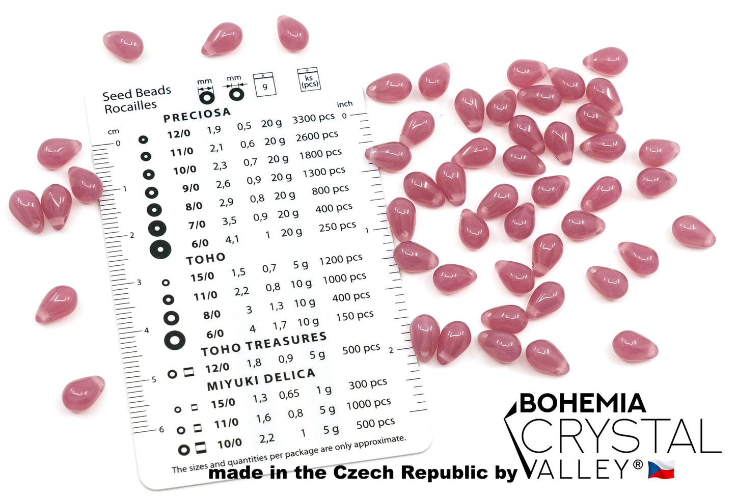 Teardrop Czech Glass Beads, Opal Dark Pink