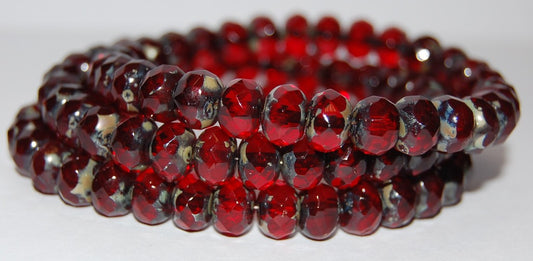Faceted Special Cut Rondelle Fire Polished Beads, Ruby Red 43400 (90080 43400), Glass, Czech Republic