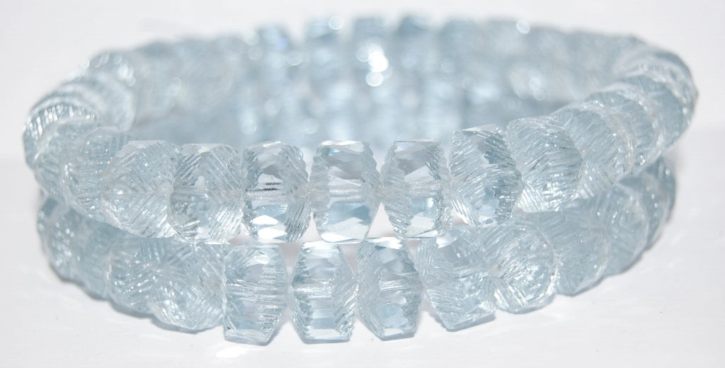 Faceted Cathedral Fire Polished Glass Beads, Transparent Blue (30010), Glass, Czech Republic