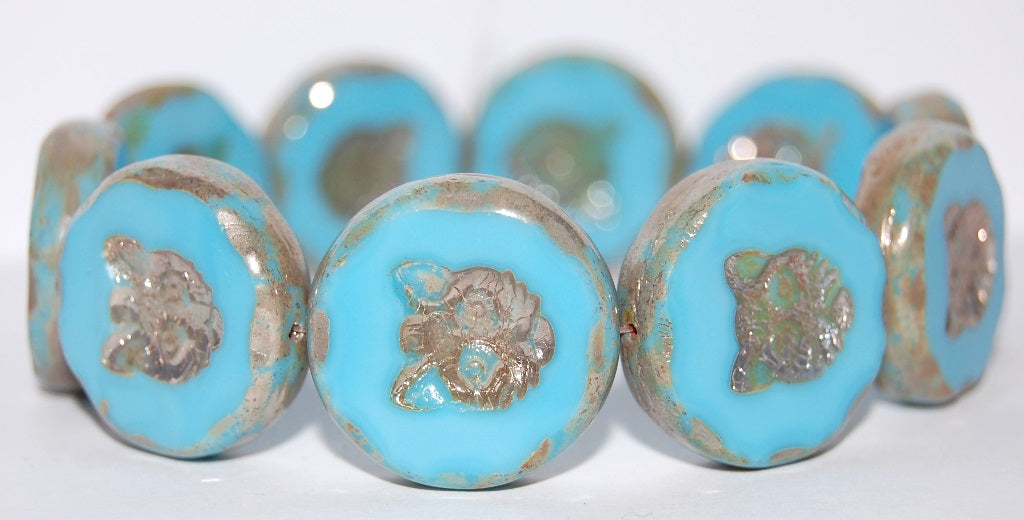 Table Cut Round Beads With Cat, Turquoise Blue 43400 (63030 43400), Glass, Czech Republic