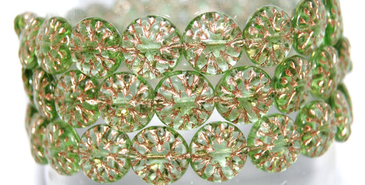 Round Flower Edelweiss Pressed Glass Beads, (50510 54200), Glass, Czech Republic