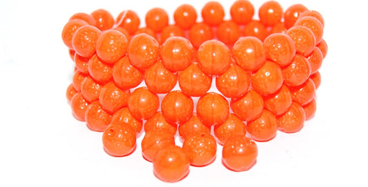 Round Orange Friut Pressed Glass Beads, Deep Orange (93140), Glass, Czech Republic