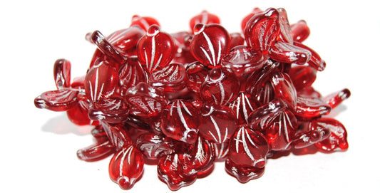 Leaf Petal Pressed Glass Beads, Transparent Red 54201 (90060 54201), Glass, Czech Republic