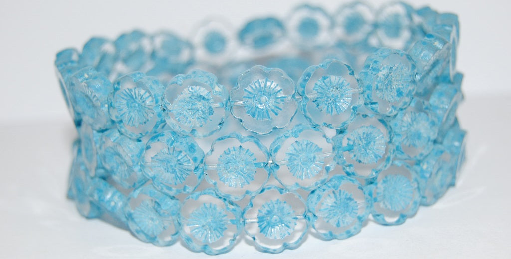 Table Cut Round Beads Hawaii Flowers, (Lava Glass 43612), Glass, Czech Republic