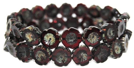 Table Cut Round Beads Hawaii Flowers, Transparent Red Travertin (90100 86800), Glass, Czech Republic