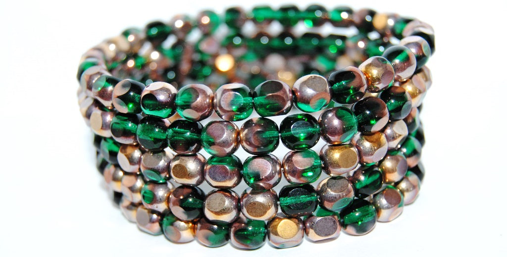 3-Cut Round Beads, Transparent Green Emerald 27101 (50720 27101), Glass, Czech Republic