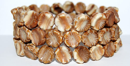 Hawaii Flower Pressed Glass Beads, (Brown), Glass, Czech Republic