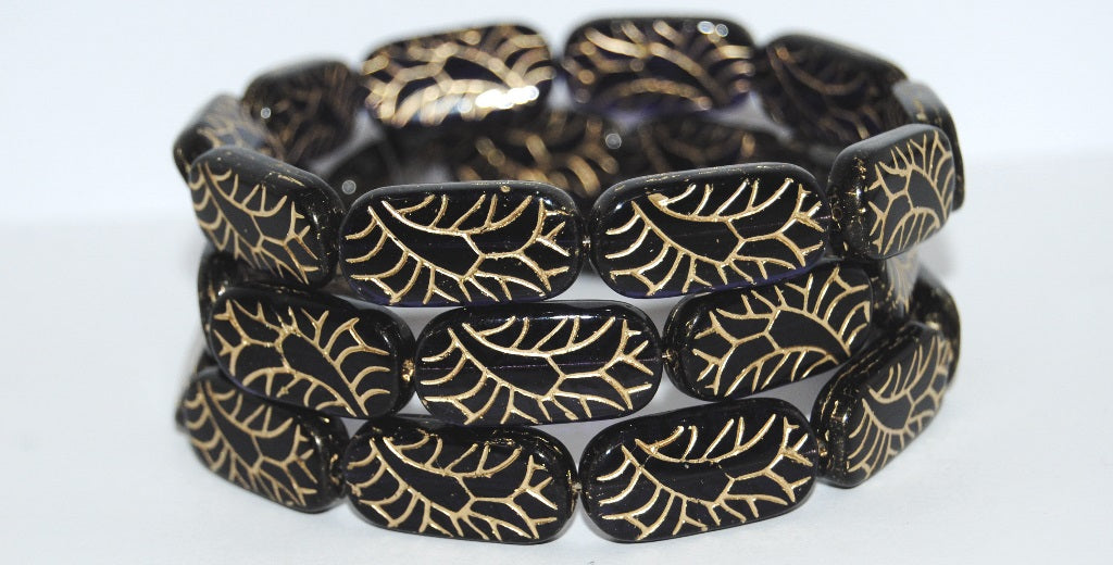 Rectangle With Ornament Pressed Glass Beads, (20350 54202), Glass, Czech Republic