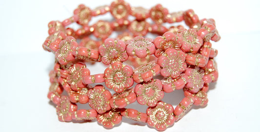 Flower Pressed Glass Beads, Red 54202 (93400 54202), Glass, Czech Republic