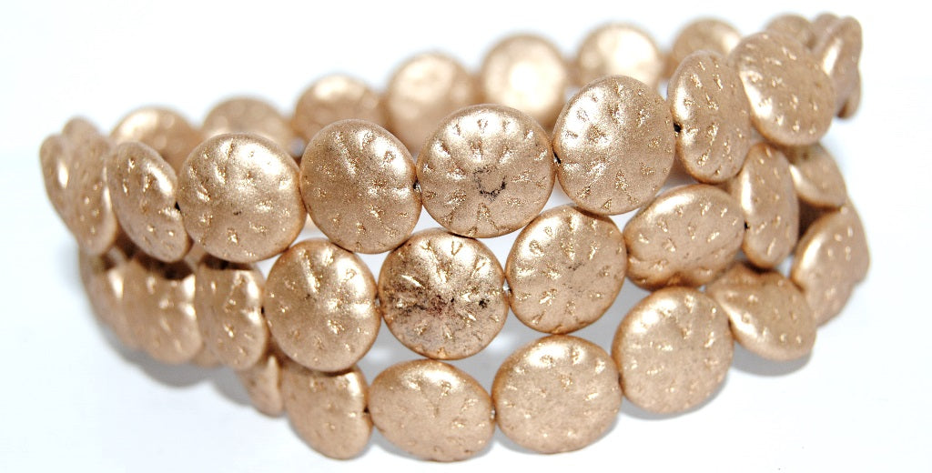 Round Flower Edelweiss Pressed Glass Beads, Gold Colored (1710), Glass, Czech Republic