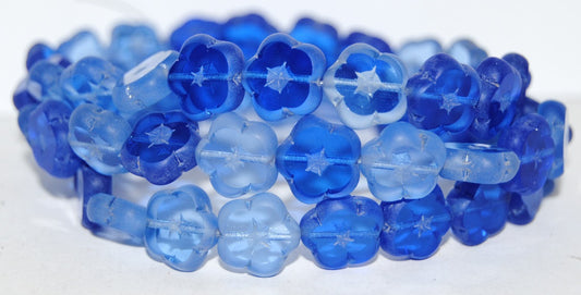 Table Cut Flower Beads, Blue Mixed Colors Matte (Blue Mix M), Glass, Czech Republic