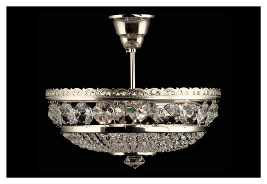 Crystal Bohemia Chandelier with 3x bulbs, Czech Republic. Nickel plated Crystal Czech Republic