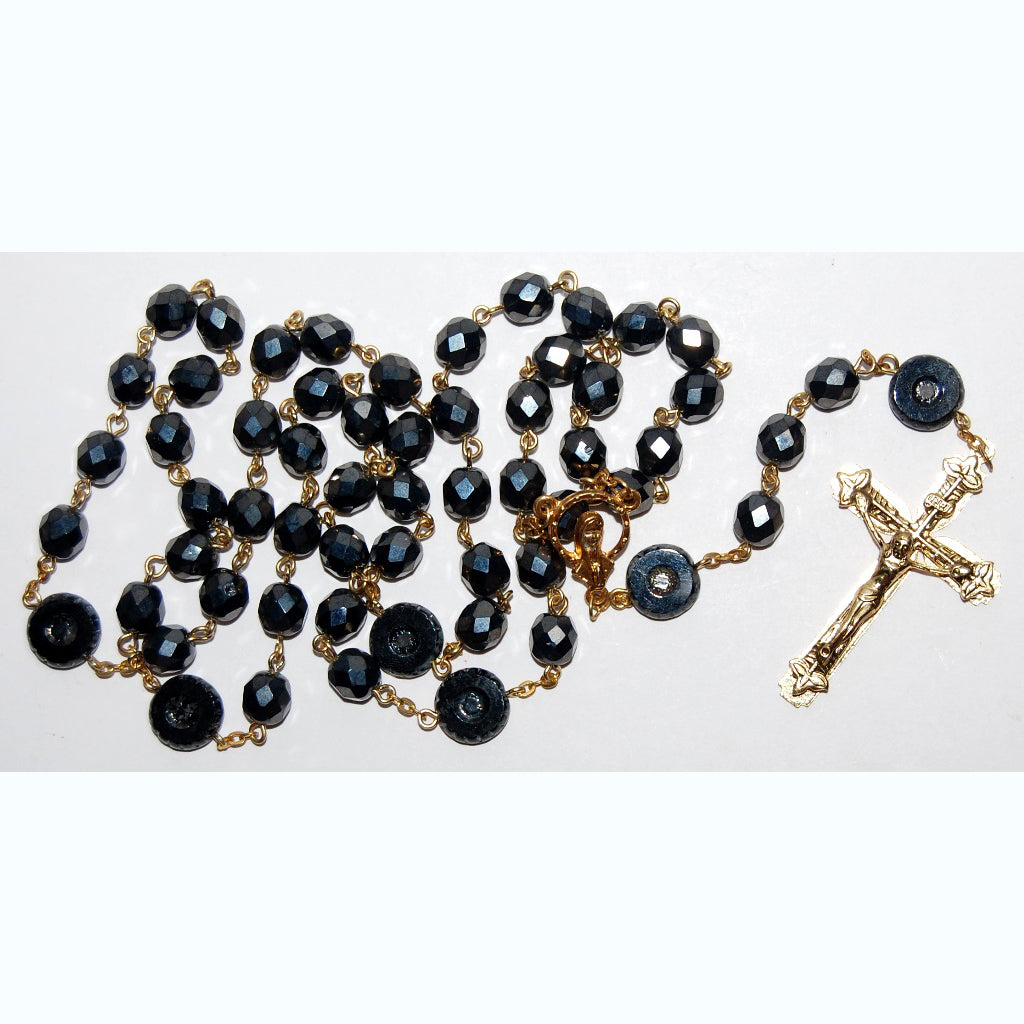 Rosaries With Czech Glass Beads And Methal Cross, 8 mm + 10 mm (R091109-E)