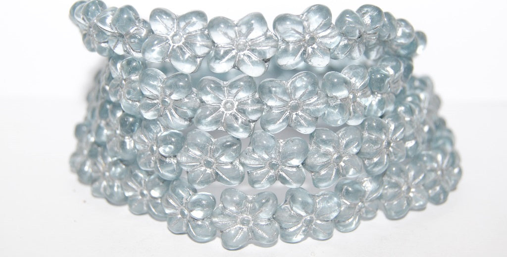 Flower Pressed Glass Beads, Transparent Blue 54201 (30010 54201), Glass, Czech Republic