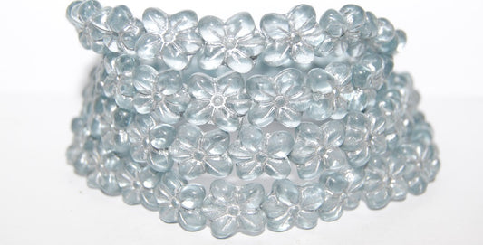 Flower Pressed Glass Beads, Transparent Blue 54201 (30010 54201), Glass, Czech Republic