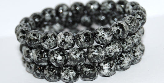 Round Pressed Glass Beads, (Lava Glass Black), Glass, Czech Republic