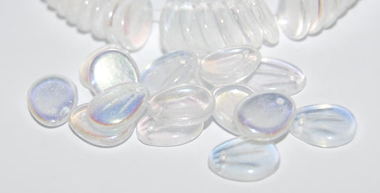 Rounded Leaf Pressed Glass Beads, Crystal Ab (30 Ab), Glass, Czech Republic