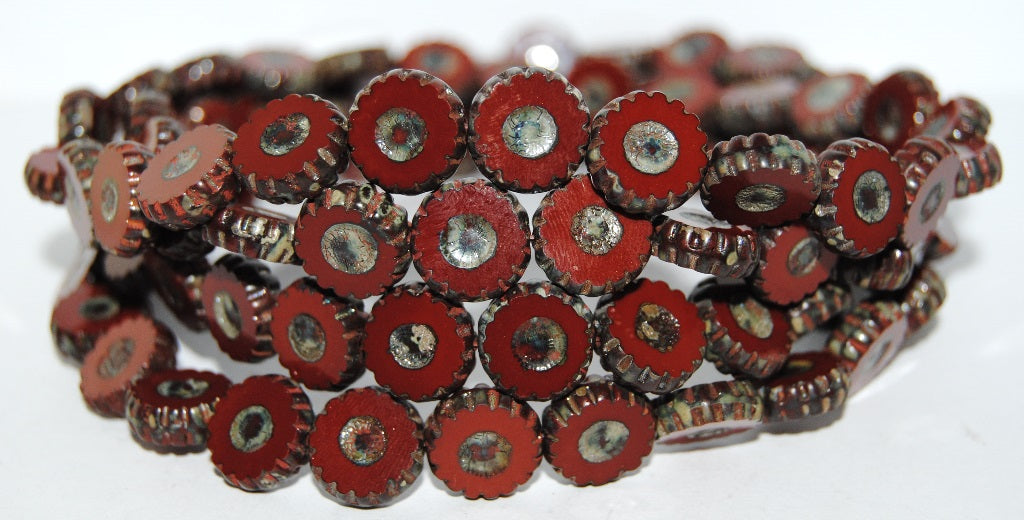 Table Cut Round Flower Beads Daisy, Opaque Brown 43400 (13610 43400), Glass, Czech Republic