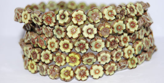 Table Cut Round Beads Hawaii Flowers, (87553 43400), Glass, Czech Republic