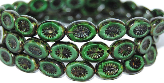 Table Cut Oval Beads Kiwi, 56027 Travertin (56027 86800), Glass, Czech Republic