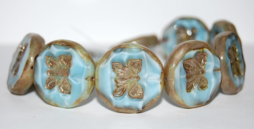 Table Cut Round Beads With Butterfly, (66017 43400), Glass, Czech Republic