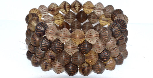 Lantern Bicone Pressed Glass Beads, Topaz Mixed Colors 46415 Matte (Topaz Mix 46415 M), Glass, Czech Republic