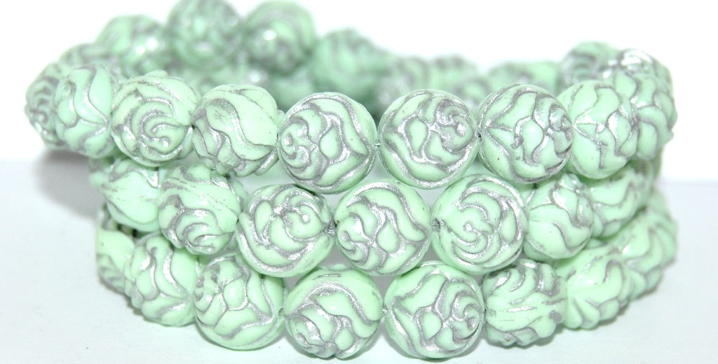 Round Rose Pressed Glass Beads, (52010 54201 Uranium), Glass, Czech Republic