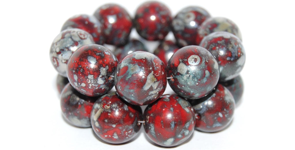 Round Pressed Glass Beads Druck, Red 43400 (93190 43400), Glass, Czech Republic