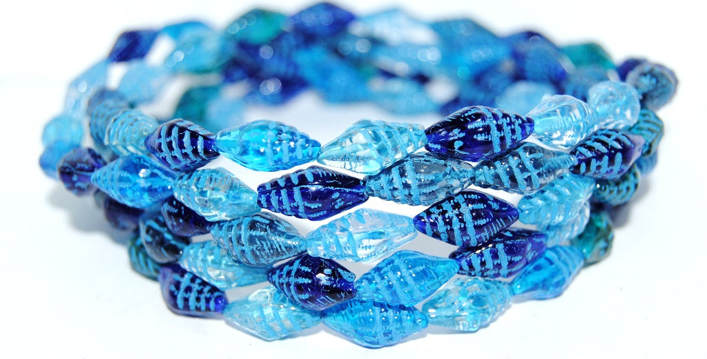 Seashell Pressed Glass Beads, Mixed Colors Blue 46460 (Mix Blue 46460), Glass, Czech Republic