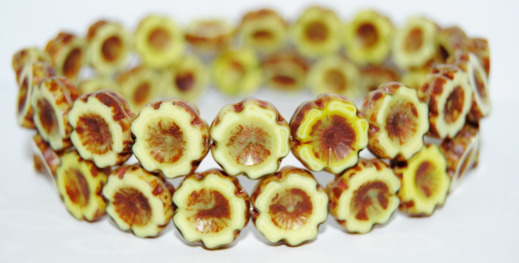 Table Cut Round Beads Hawaii Flowers, 87553 Travertin (87553 86800), Glass, Czech Republic